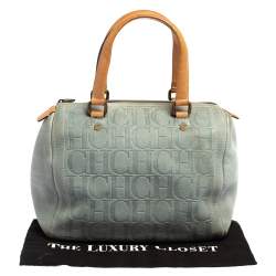 Pre Owned Carolina Herrera Powder Blue Monogram Embossed Leather Andy Boston Bag