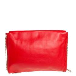 Pre Owned Carolina Herrera Crimson Red Leather Flap Chain Shoulder Bag