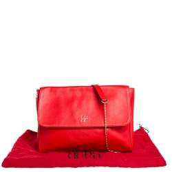 Pre Owned Carolina Herrera Crimson Red Leather Flap Chain Shoulder Bag