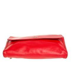 Pre Owned Carolina Herrera Crimson Red Leather Flap Chain Shoulder Bag