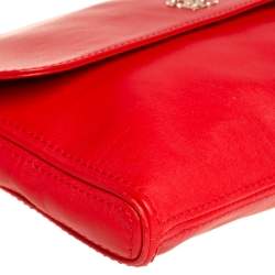 Pre Owned Carolina Herrera Crimson Red Leather Flap Chain Shoulder Bag