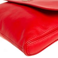 Pre Owned Carolina Herrera Crimson Red Leather Flap Chain Shoulder Bag