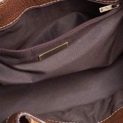 Pre Owned Carolina Herrera Metallic Gold Monogram Embossed Leather Scarf Tote