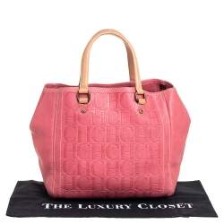Pre Owned Carolina Herrera Pink Monogram Leather Tote