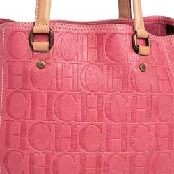 Pre Owned Carolina Herrera Pink Monogram Leather Tote