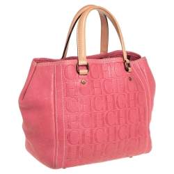 Pre Owned Carolina Herrera Pink Monogram Leather Tote