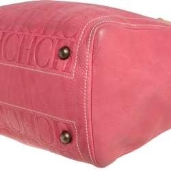 Pre Owned Carolina Herrera Pink Monogram Leather Tote