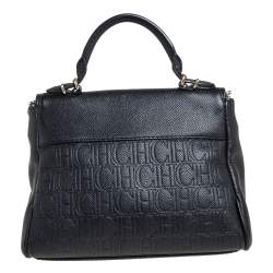 Pre Owned Carolina Herrera Black Leather Small Minuetto Top Handle Bag