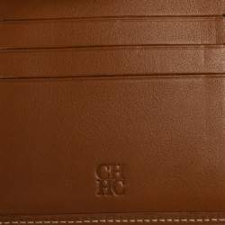 Pre Owned Carolina Herrera Caramel Brown Leather Trifold Compact Wallet