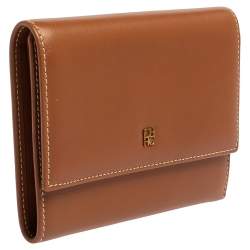 Pre Owned Carolina Herrera Caramel Brown Leather Trifold Compact Wallet