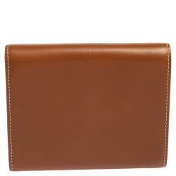 Pre Owned Carolina Herrera Caramel Brown Leather Trifold Compact Wallet