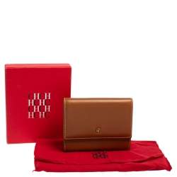 Pre Owned Carolina Herrera Caramel Brown Leather Trifold Compact Wallet
