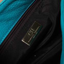 Pre Owned Carolina Herrera Turquoise Monogram Leather Flap Shoulder Bag