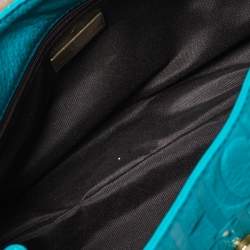 Pre Owned Carolina Herrera Turquoise Monogram Leather Flap Shoulder Bag
