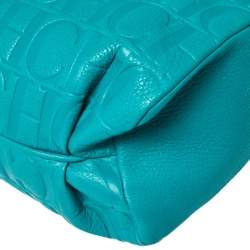 Pre Owned Carolina Herrera Turquoise Monogram Leather Flap Shoulder Bag