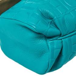Pre Owned Carolina Herrera Turquoise Monogram Leather Flap Shoulder Bag