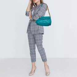 Pre Owned Carolina Herrera Turquoise Monogram Leather Flap Shoulder Bag