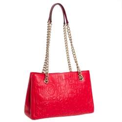 Pre Owned Carolina Herrera Red Embossed Leather Chain Tote