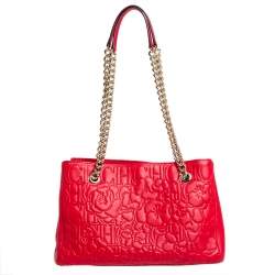 Pre Owned Carolina Herrera Red Embossed Leather Chain Tote