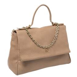 Pre Owned Carolina Herrera Beige Leather Minuetto Flap Top Handle Bag