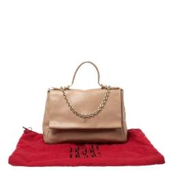 Pre Owned Carolina Herrera Beige Leather Minuetto Flap Top Handle Bag