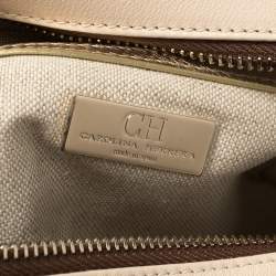 Pre Owned Carolina Herrera Ivory Embossed Leather Duke Satchel
