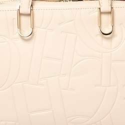 Pre Owned Carolina Herrera Ivory Embossed Leather Duke Satchel