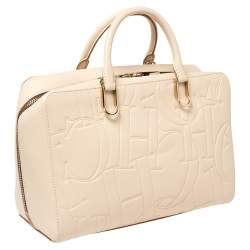 Pre Owned Carolina Herrera Ivory Embossed Leather Duke Satchel