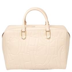 Pre Owned Carolina Herrera Ivory Embossed Leather Duke Satchel