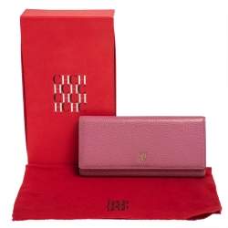 Pre Owned Carolina Herrera Pink Leather Flap Continental Wallet