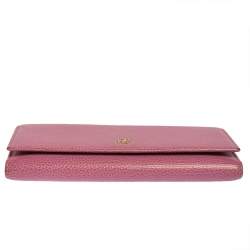 Pre Owned Carolina Herrera Pink Leather Flap Continental Wallet
