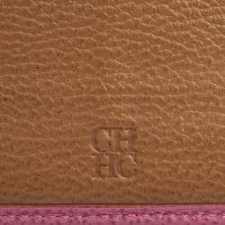 Pre Owned Carolina Herrera Pink Leather Flap Continental Wallet
