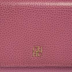 Pre Owned Carolina Herrera Pink Leather Flap Continental Wallet