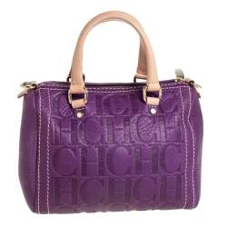 Pre Owned Carolina Herrera Purple Monogram Leather Mini Andy Crossbody Bag