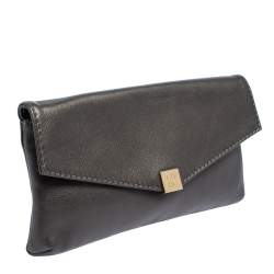 Pre Owned Carolina Herrera Metallic Leather Envelope Clutch
