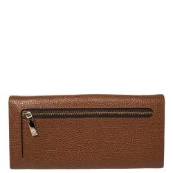 Pre Owned Carolina Herrera Brown Leather Flap Continental Wallet