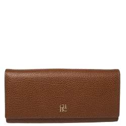 Pre Owned Carolina Herrera Brown Leather Flap Continental Wallet