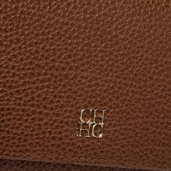 Pre Owned Carolina Herrera Brown Leather Flap Continental Wallet
