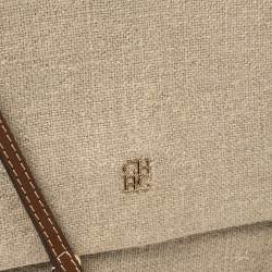 Pre Owned Carolina Herrera Beige Canvas Minuetto Flap Top Handle Bag