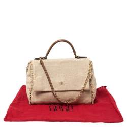Pre Owned Carolina Herrera Beige Canvas Minuetto Flap Top Handle Bag