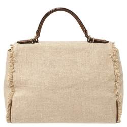 Pre Owned Carolina Herrera Beige Canvas Minuetto Flap Top Handle Bag