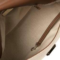 Pre Owned Carolina Herrera Beige Canvas Minuetto Flap Top Handle Bag