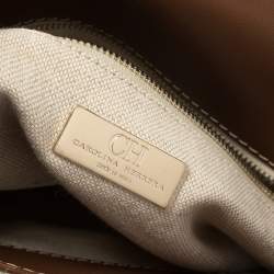 Pre Owned Carolina Herrera Beige Canvas Minuetto Flap Top Handle Bag