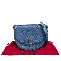 Pre Owned Carolina Herrera Metallic Blue Monogram Leather Crossbody Bag