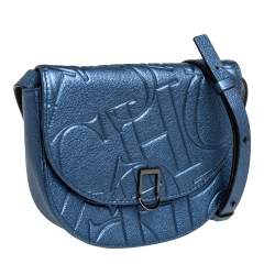 Pre Owned Carolina Herrera Metallic Blue Monogram Leather Crossbody Bag