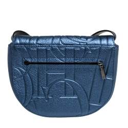 Pre Owned Carolina Herrera Metallic Blue Monogram Leather Crossbody Bag