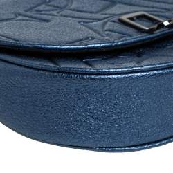 Pre Owned Carolina Herrera Metallic Blue Monogram Leather Crossbody Bag