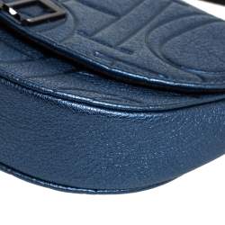 Pre Owned Carolina Herrera Metallic Blue Monogram Leather Crossbody Bag