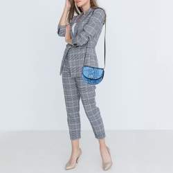 Pre Owned Carolina Herrera Metallic Blue Monogram Leather Crossbody Bag