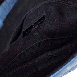 Pre Owned Carolina Herrera Metallic Blue Monogram Leather Crossbody Bag